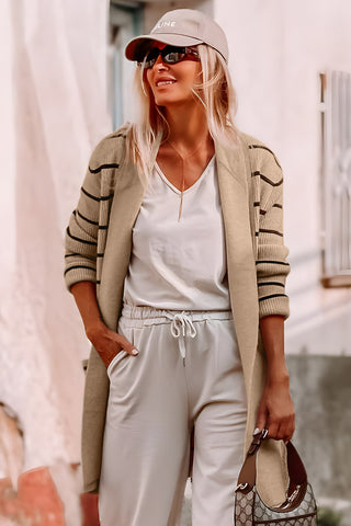 CLEARANCE Stripe Shawl Neckline Open Cardigan with Pockets