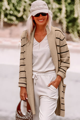 CLEARANCE Stripe Shawl Neckline Open Cardigan with Pockets