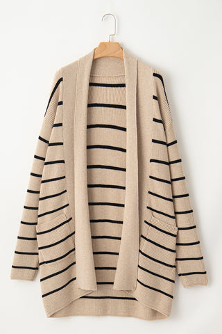 CLEARANCE Stripe Shawl Neckline Open Cardigan with Pockets