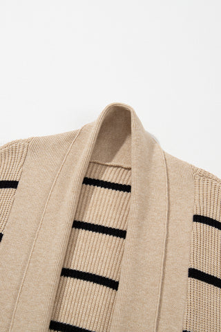 CLEARANCE Stripe Shawl Neckline Open Cardigan with Pockets