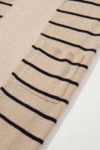 CLEARANCE Stripe Shawl Neckline Open Cardigan with Pockets