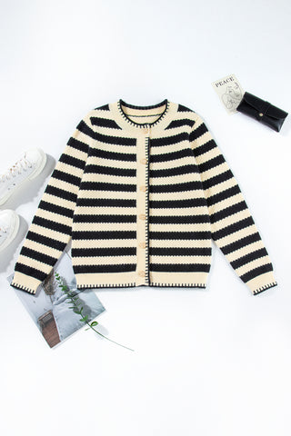 Stripe Chic Golden Button Cardigan Sweater