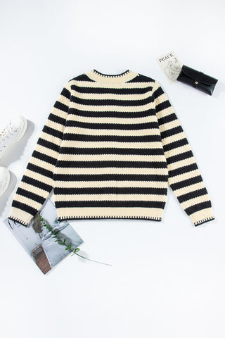 Stripe Chic Golden Button Cardigan Sweater