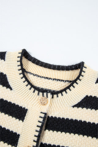 Stripe Chic Golden Button Cardigan Sweater