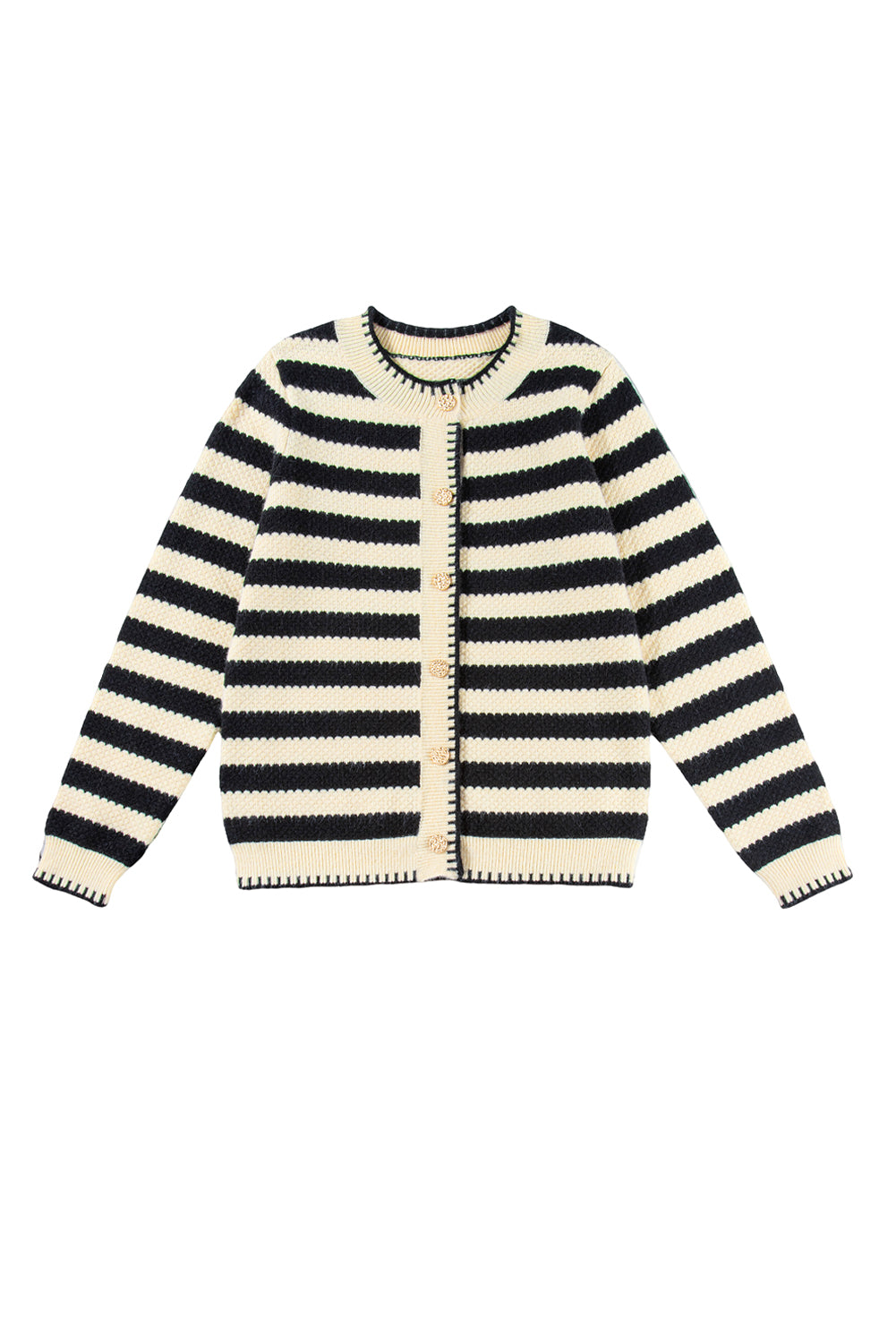 Stripe Chic Golden Button Cardigan Sweater