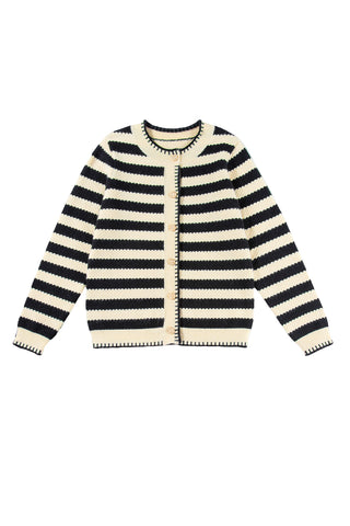Stripe Chic Golden Button Cardigan Sweater