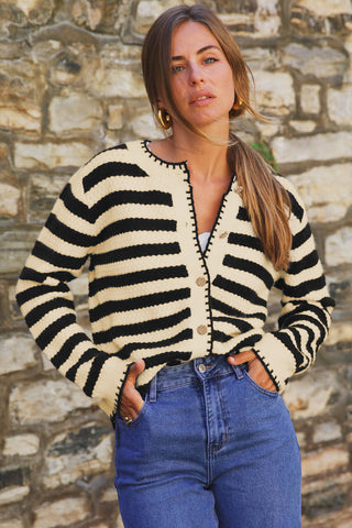 Stripe Chic Golden Button Cardigan Sweater