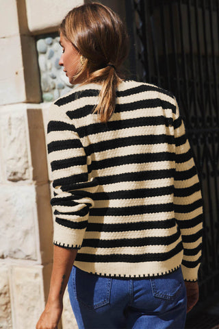Stripe Chic Golden Button Cardigan Sweater