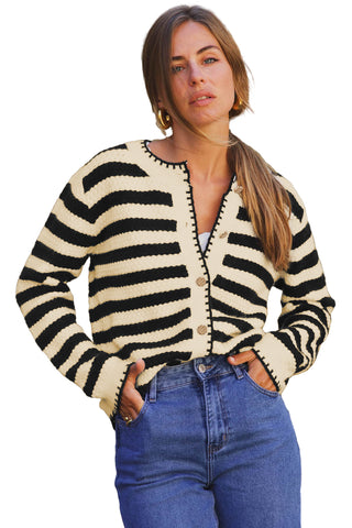 Stripe Chic Golden Button Cardigan Sweater