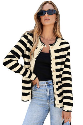 Stripe Chic Golden Button Cardigan Sweater