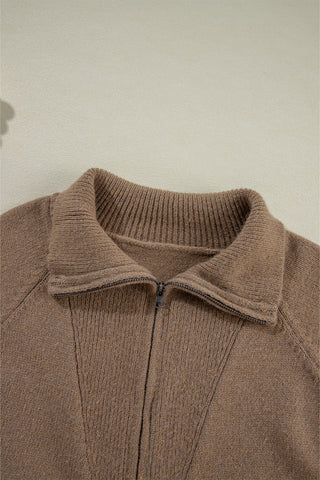 CLEARANCE Western Printed Ribbed Trim Collared Zip up Cardigan