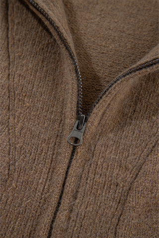 CLEARANCE Western Printed Ribbed Trim Collared Zip up Cardigan