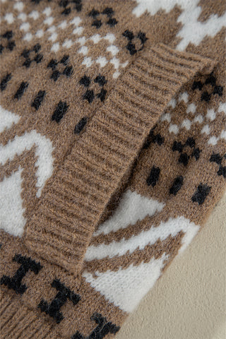 CLEARANCE Western Printed Ribbed Trim Collared Zip up Cardigan