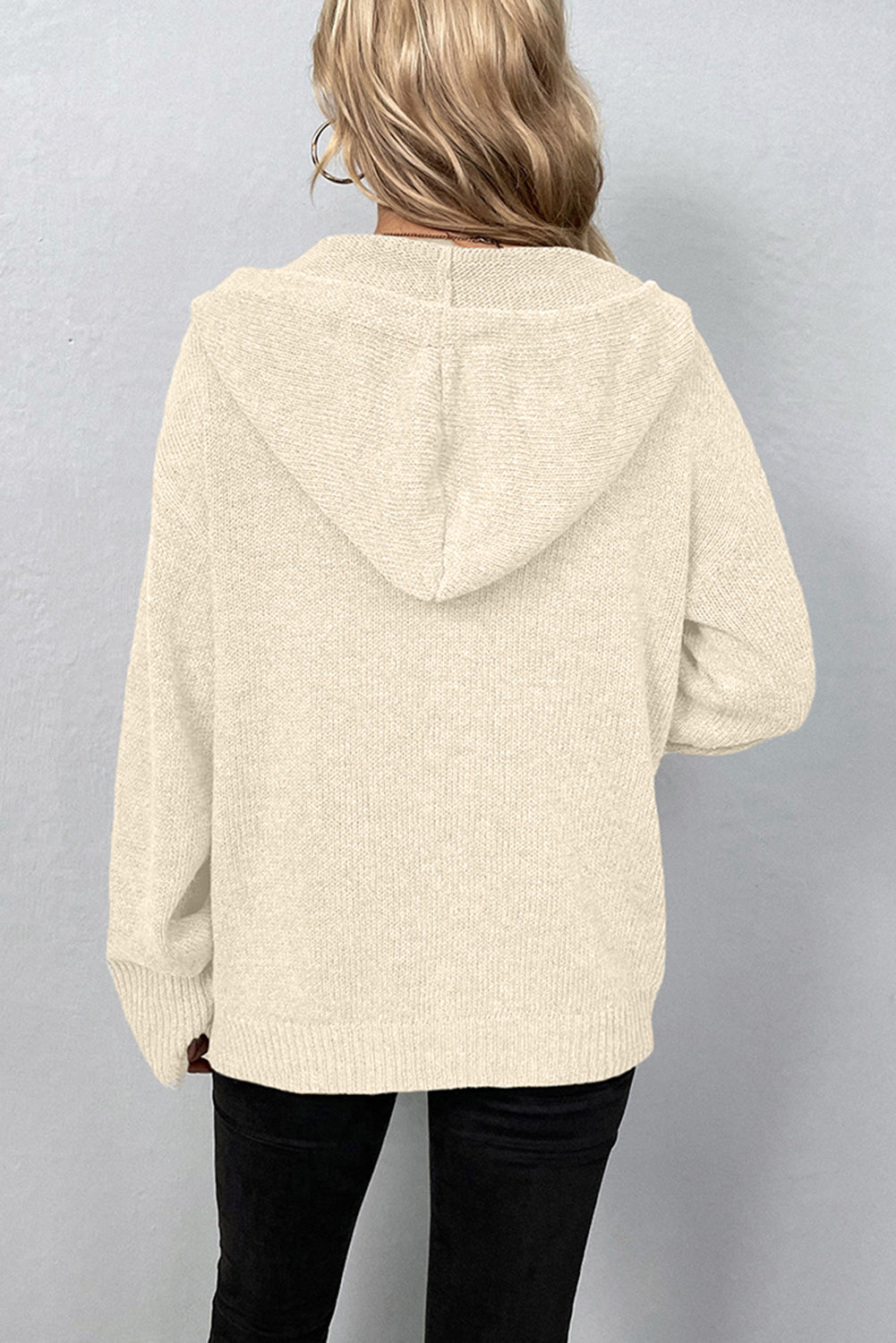 Hooded Button Up Drop Shoulder Sweater Cardigan in Grey or White