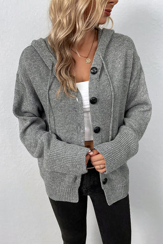 CLEARANCE Button Up Drop Shoulder Sweater Cardigan in Grey or White