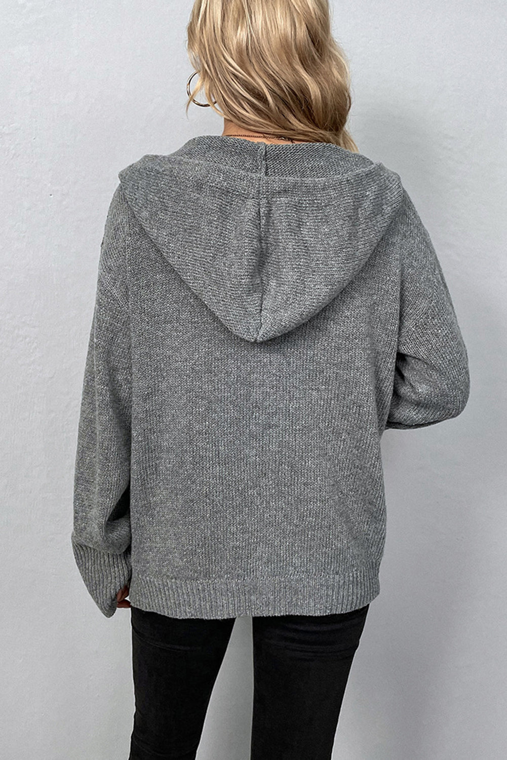 Hooded Button Up Drop Shoulder Sweater Cardigan in Grey or White