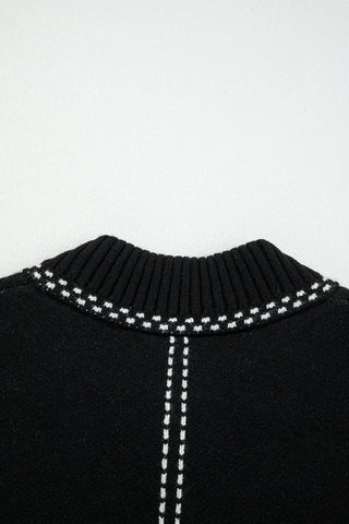 Black Contrast Trim Button up Sweater Cardigan
