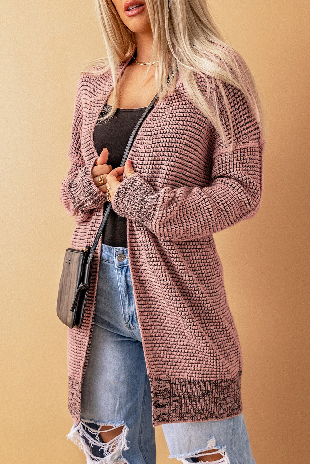 Knitted Long Open Front Cardigan