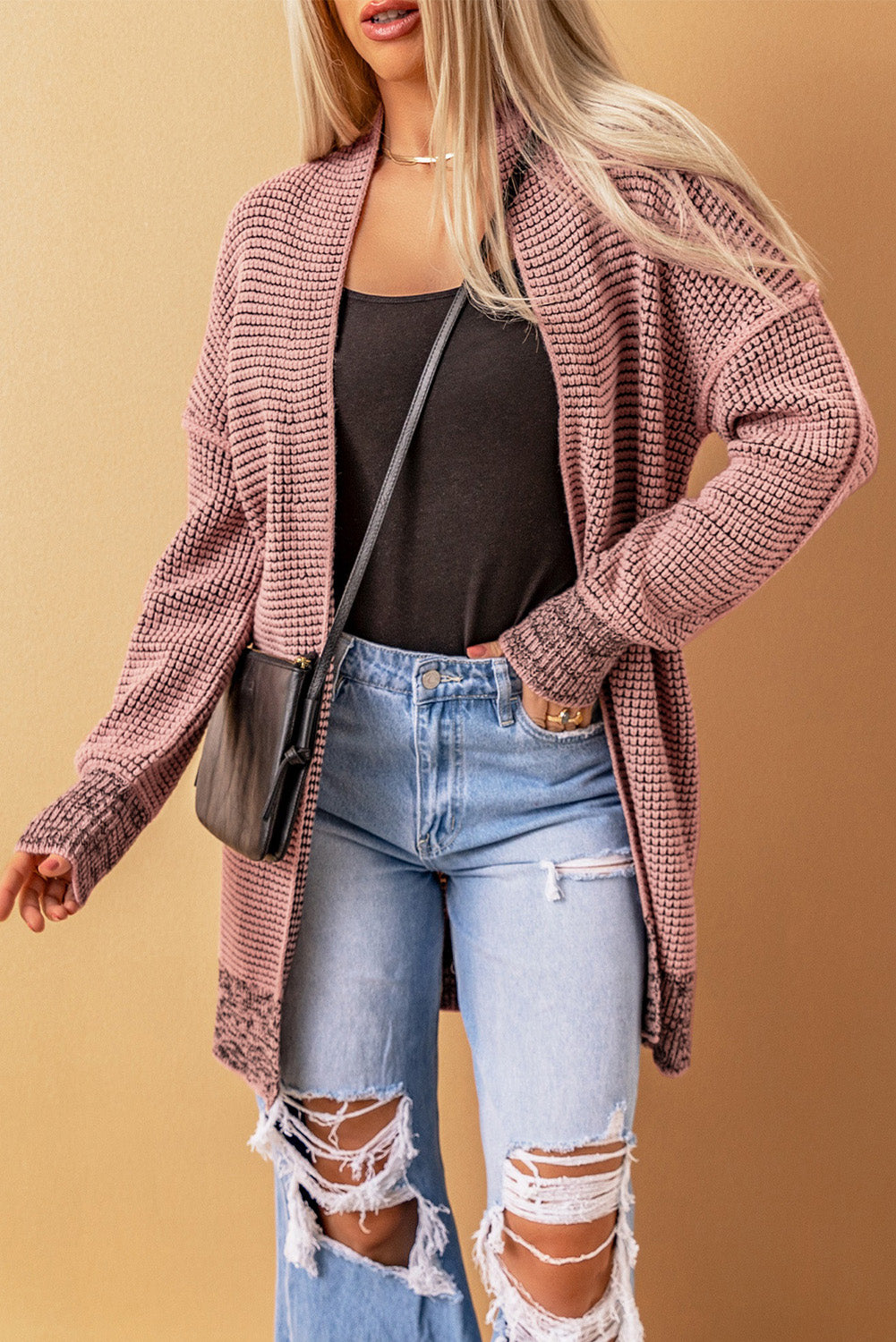 Knitted Long Open Front Cardigan