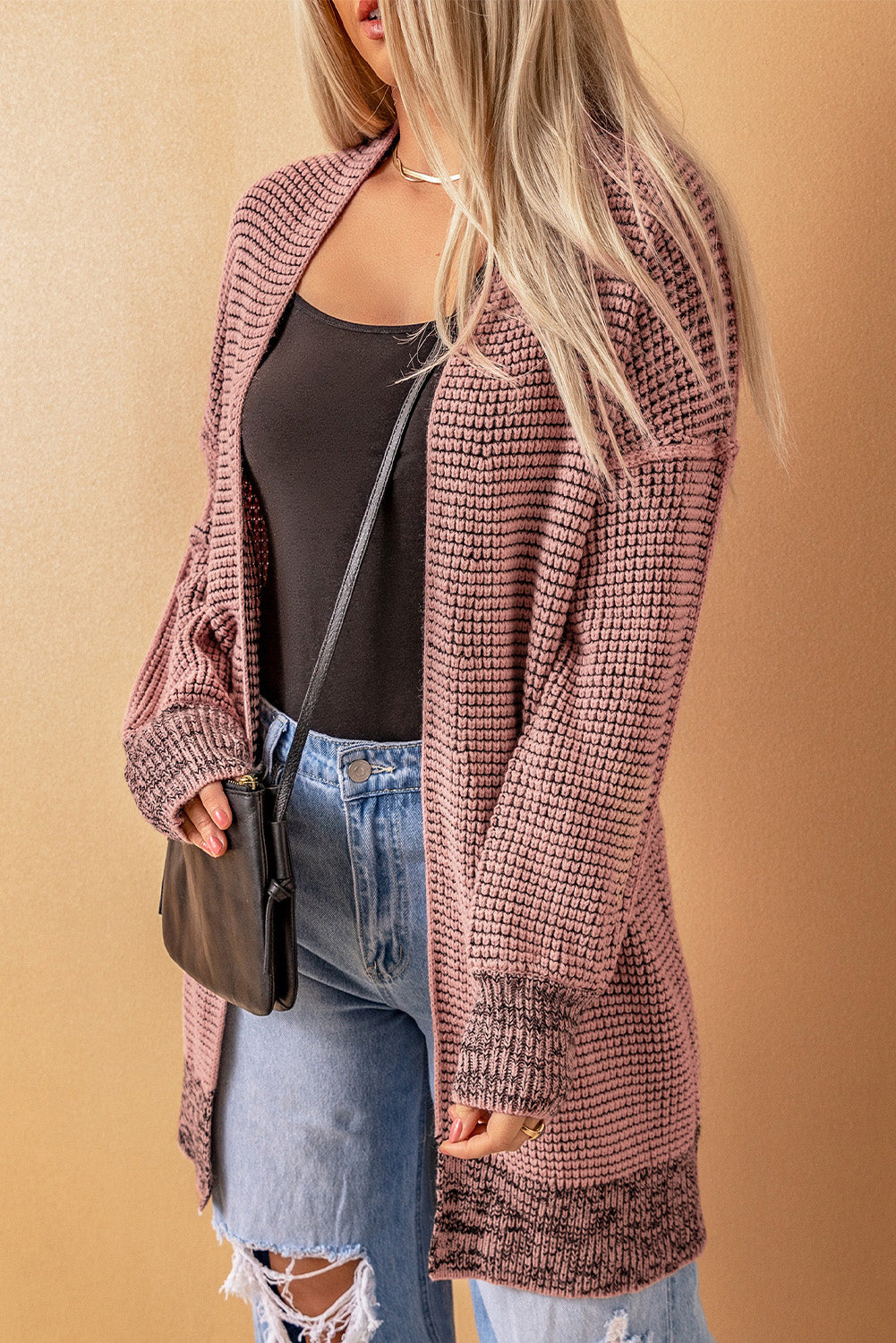 Knitted Long Open Front Cardigan