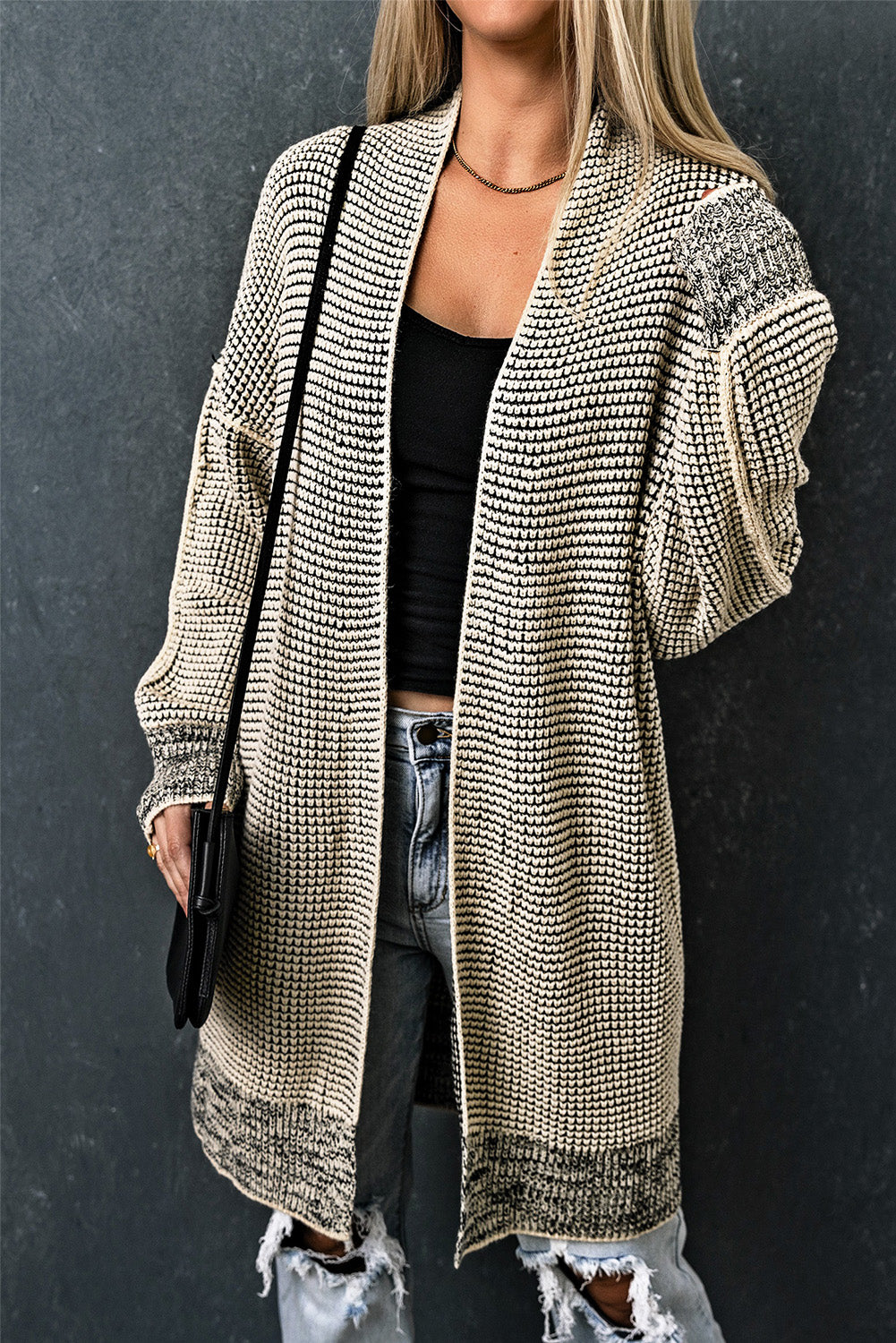 Knitted Long Open Front Cardigan