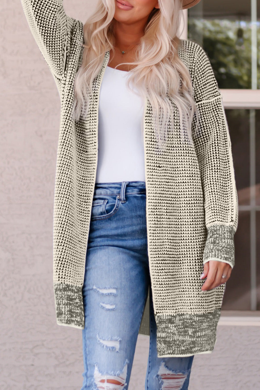 Knitted Long Open Front Cardigan