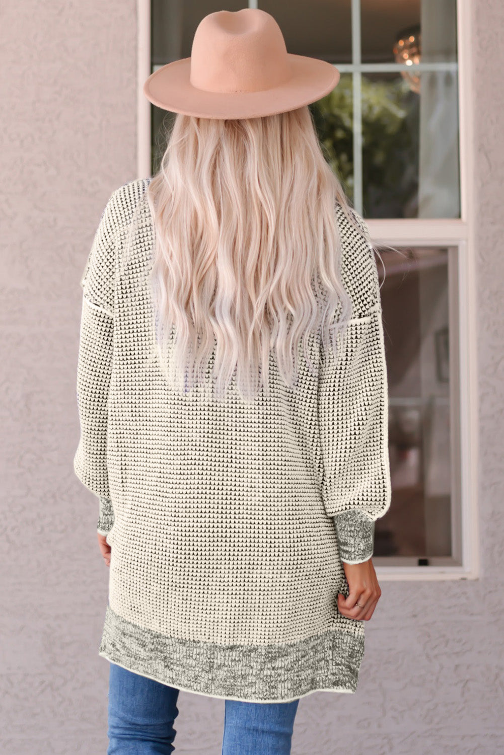 Knitted Long Open Front Cardigan