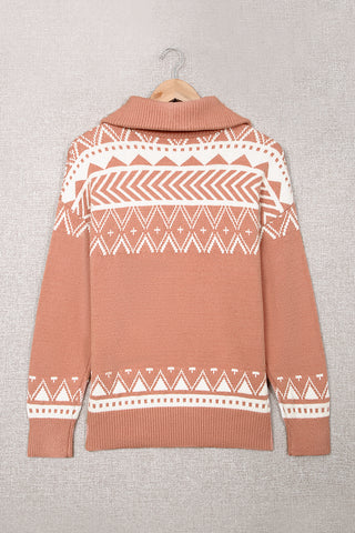 CLEARANCE Casual Aztec western Geometric Knit Quarter Zip Sweater