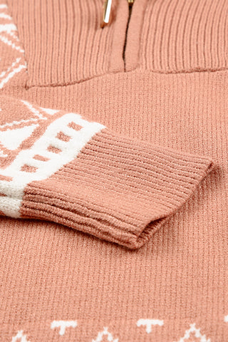CLEARANCE Casual Aztec western Geometric Knit Quarter Zip Sweater