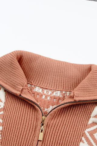 CLEARANCE Casual Aztec western Geometric Knit Quarter Zip Sweater