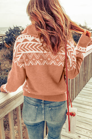 CLEARANCE Casual Aztec western Geometric Knit Quarter Zip Sweater