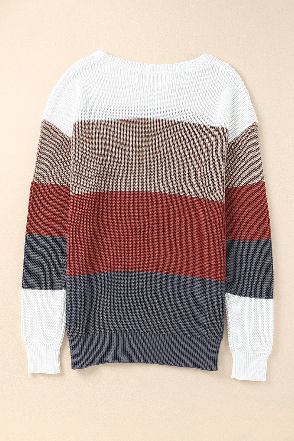 Color Block Knitted O-neck Pullover Sweater