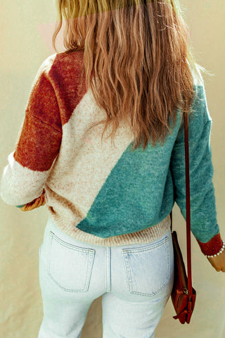 ***CLEARANCE *** Multicolor Colorblock Ribbed Trim Round Neck Sweater