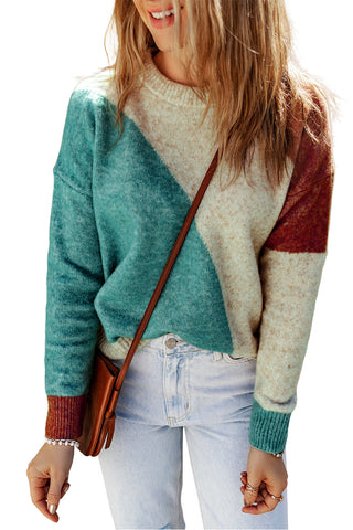***CLEARANCE *** Multicolor Colorblock Ribbed Trim Round Neck Sweater