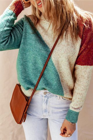 ***CLEARANCE *** Multicolor Colorblock Ribbed Trim Round Neck Sweater