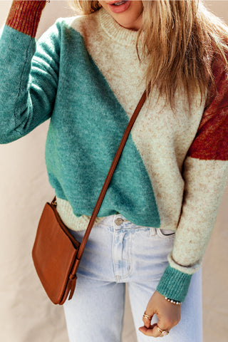 ***CLEARANCE *** Multicolor Colorblock Ribbed Trim Round Neck Sweater