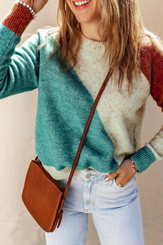 ***CLEARANCE *** Multicolor Colorblock Ribbed Trim Round Neck Sweater