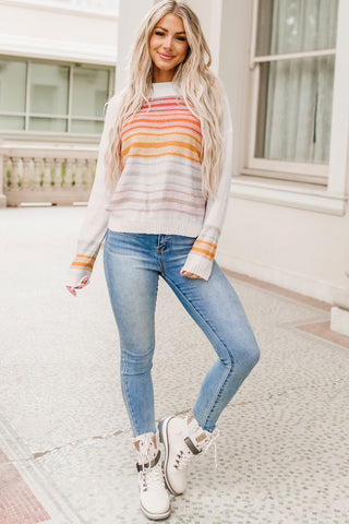 Clearance Multicolor Stripe Long Sleeve Round Neck Sweater