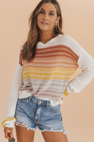 Clearance Multicolor Stripe Long Sleeve Round Neck Sweater