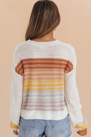 Clearance Multicolor Stripe Long Sleeve Round Neck Sweater