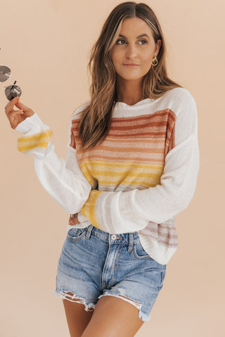 Clearance Multicolor Stripe Long Sleeve Round Neck Sweater