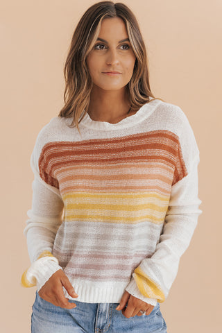 Clearance Multicolor Stripe Long Sleeve Round Neck Sweater