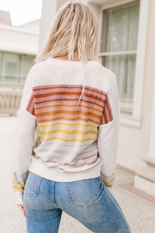 Clearance Multicolor Stripe Long Sleeve Round Neck Sweater