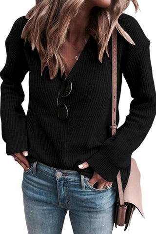****clearance*****Black Ribbed Knit V Neck Sweater
