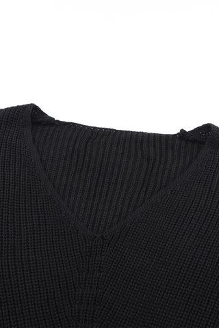 ****clearance*****Black Ribbed Knit V Neck Sweater