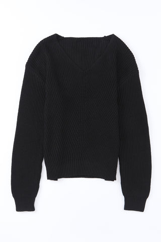 ****clearance*****Black Ribbed Knit V Neck Sweater