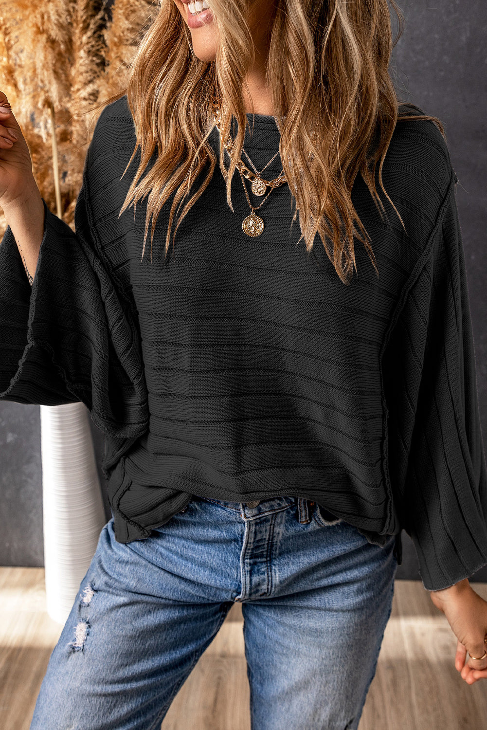 Ribbed Knit Dolman Top