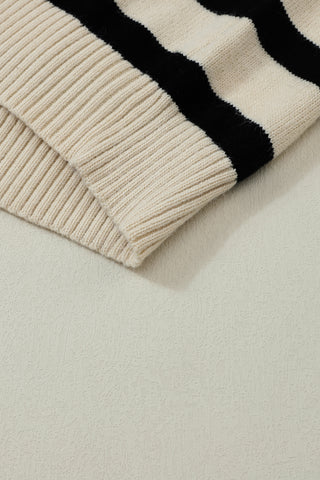 ***CLEARANCE*** Striped Knit Drop Shoulder Collared V Neck Sweater