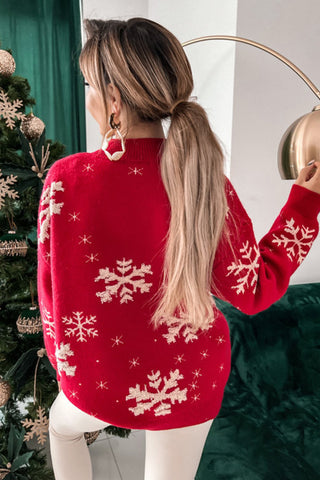 ***clearance***Red Christmas Snowflake Mock Neck Sweater