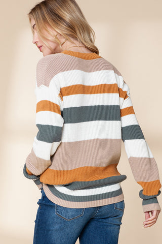 CLEARANCE Ribbed Round Neck Color Block Knitted Sweater